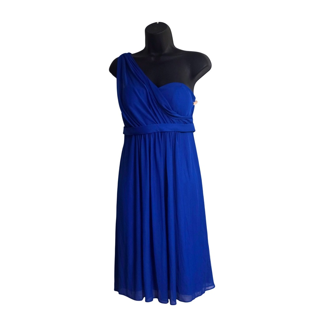 Davids Bridal Royal Blue One Shoulder Chiffon Cocktail Dress F15607 Womens Sz 8